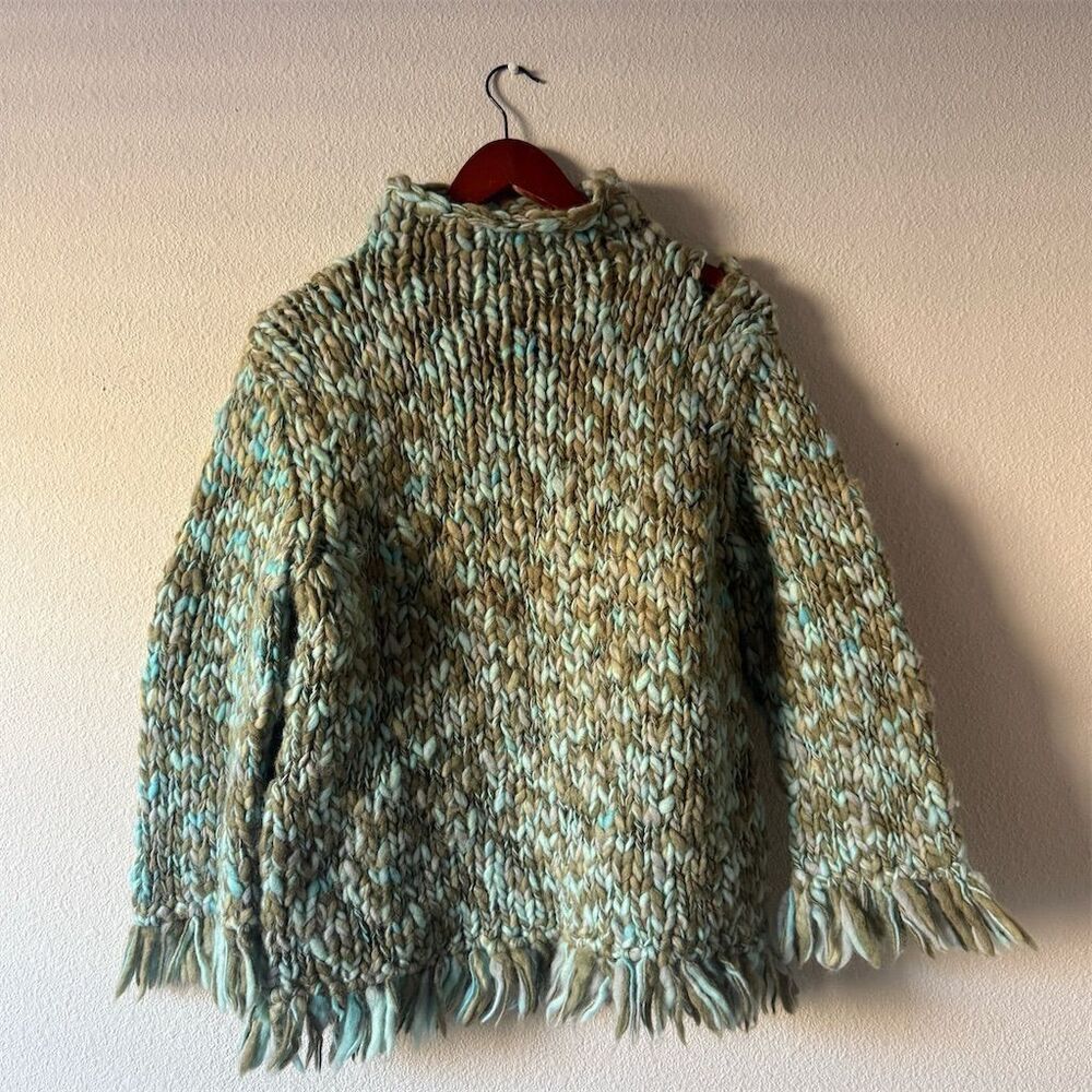 White + Warren Women's High Neck Sweater L Multicolor Long Sleeve Fringes